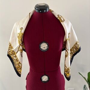 Claude boissy Elegant Gold and White silk Scarf